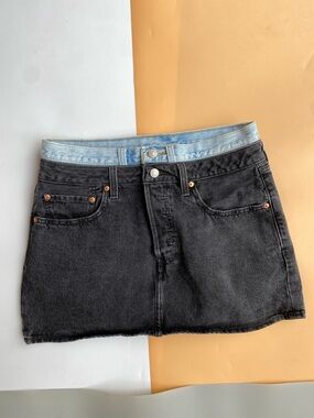 Black Denim Mini Skirt with Light Washy Waistband